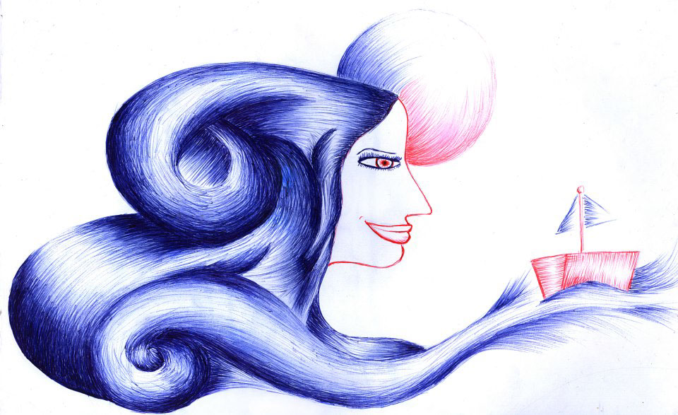 Woman with flowing hair — ballpoint pen