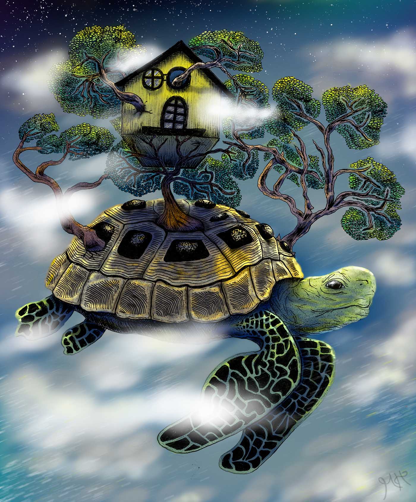 Turtle with house — digital illustration